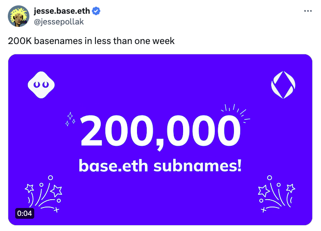 Base hits 1M daily active addresses as Basenames takes off