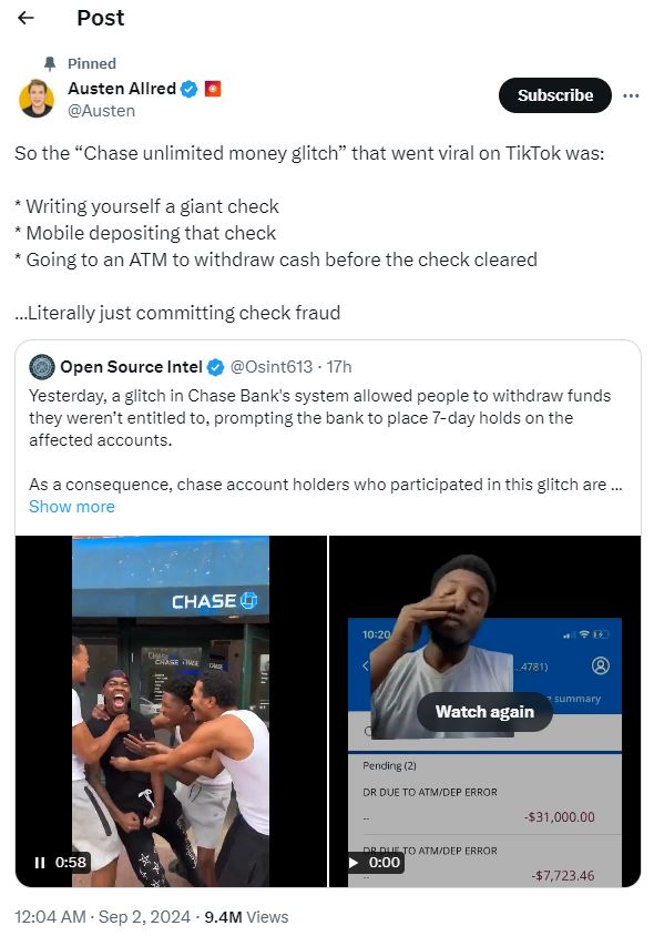 Chase ‘infinite money’ glitch leaves TikTokers in huge debt