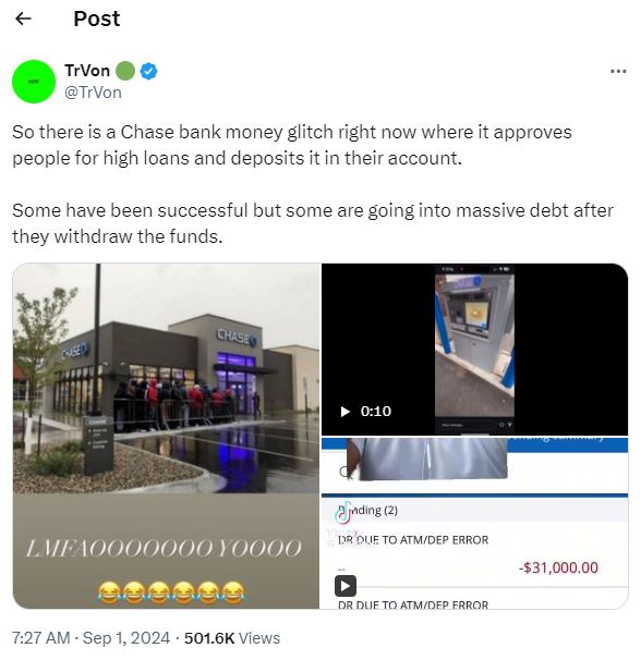 Chase ‘infinite money’ glitch leaves TikTokers in huge debt